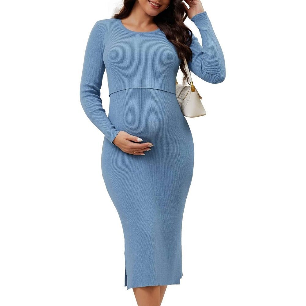 Women's Maternity Sweater Set Knitted 2-Piece Crop Tank Dress Formal Casual